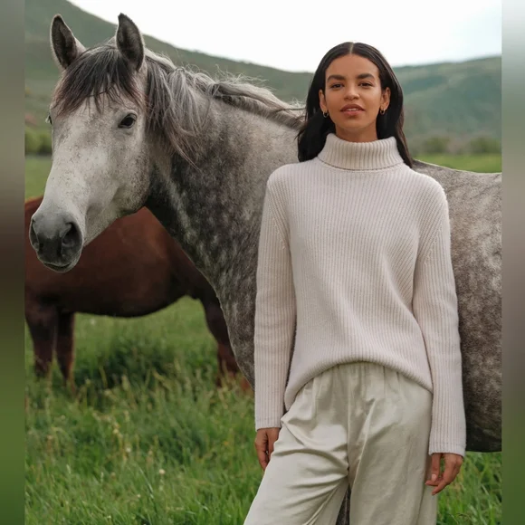 HP🎉 Jenni Kayne Cashmere Turtleneck Sweater Ivory White Oversized NWOT! - Picture 11 of 11